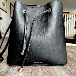 Calvin Klein black bucket bag faux leather crossbody or shoulder‎ purse